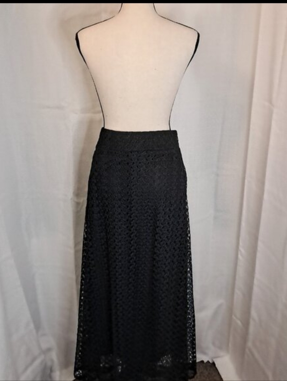Vtg 90s Ashley Blue Coquette Black Lace Overlay Maxi Skirt Boho Whimsigoth Sz M - Picture 3 of 5